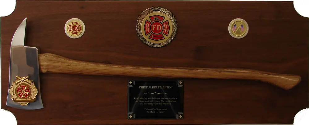 axe with golden badge